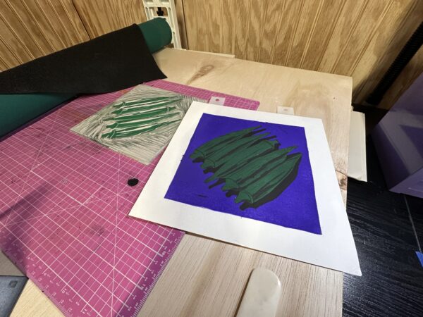"Okra" Reduction Linocut Kitchen Art - Image 8