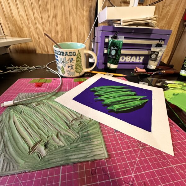 "Okra" Reduction Linocut Kitchen Art - Image 6