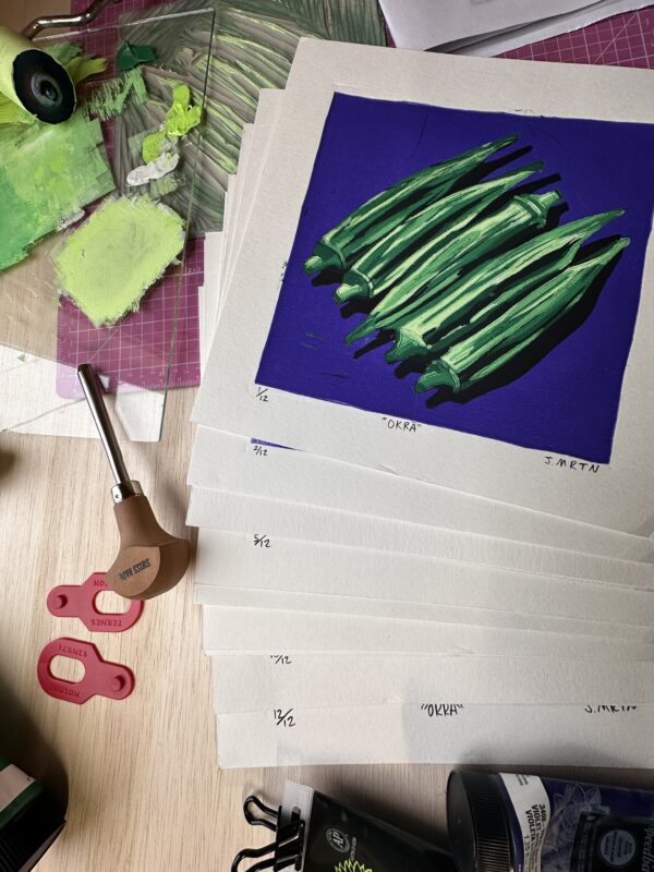 "Okra" Reduction Linocut Kitchen Art - Image 4