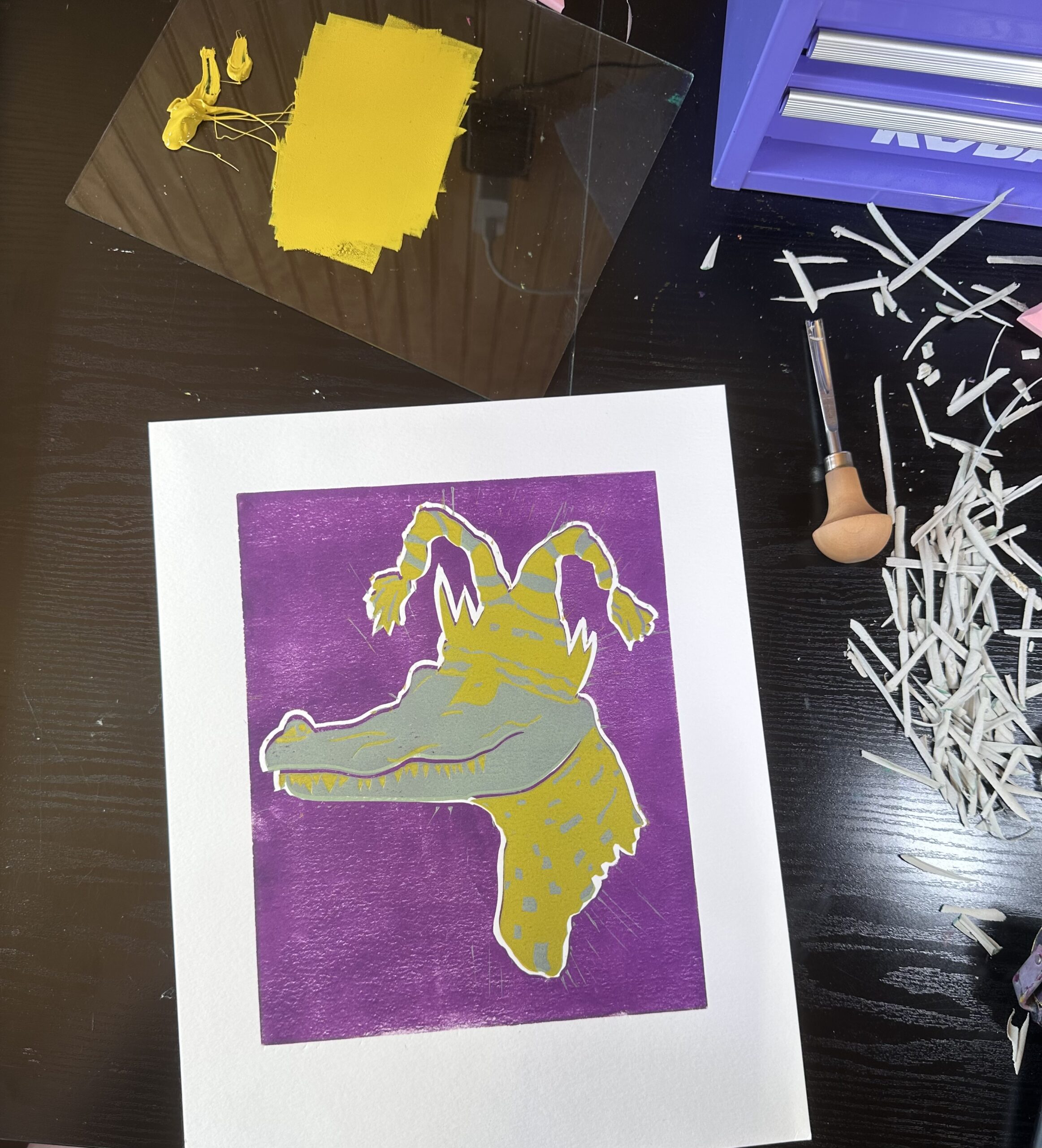 "Mardi Gator" Reduction Linocut - Image 6