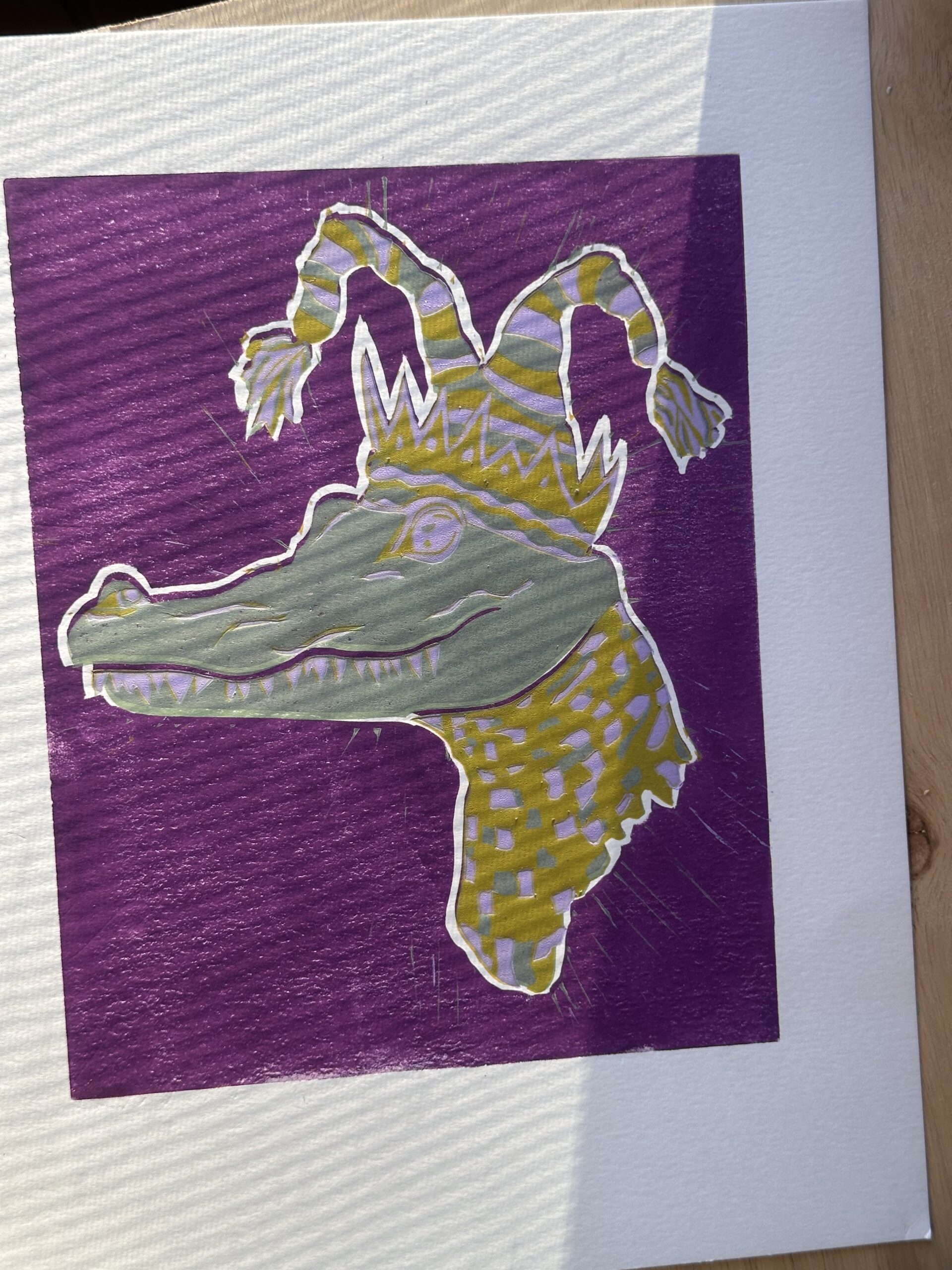 "Mardi Gator" Reduction Linocut - Image 5