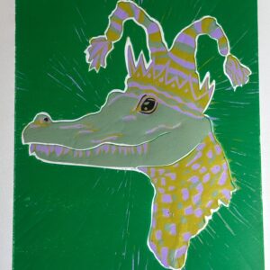"Mardi Gator" Reduction Linocut