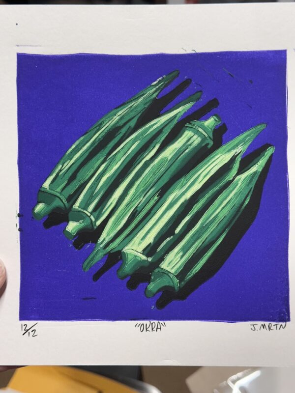 "Okra" Reduction Linocut Kitchen Art - Image 5