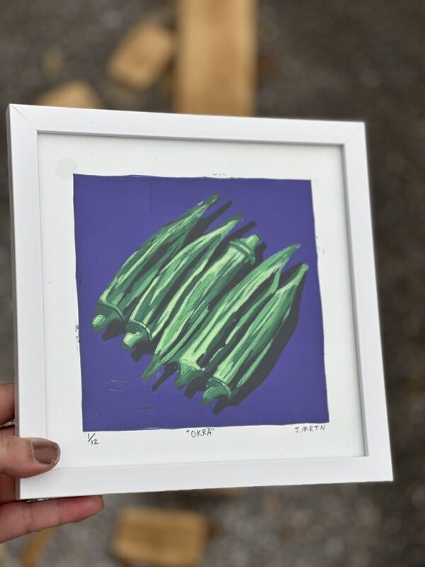 "Okra" Reduction Linocut Kitchen Art