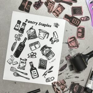 "Pantry Staples" Kitchen Art Stamp Block Print
