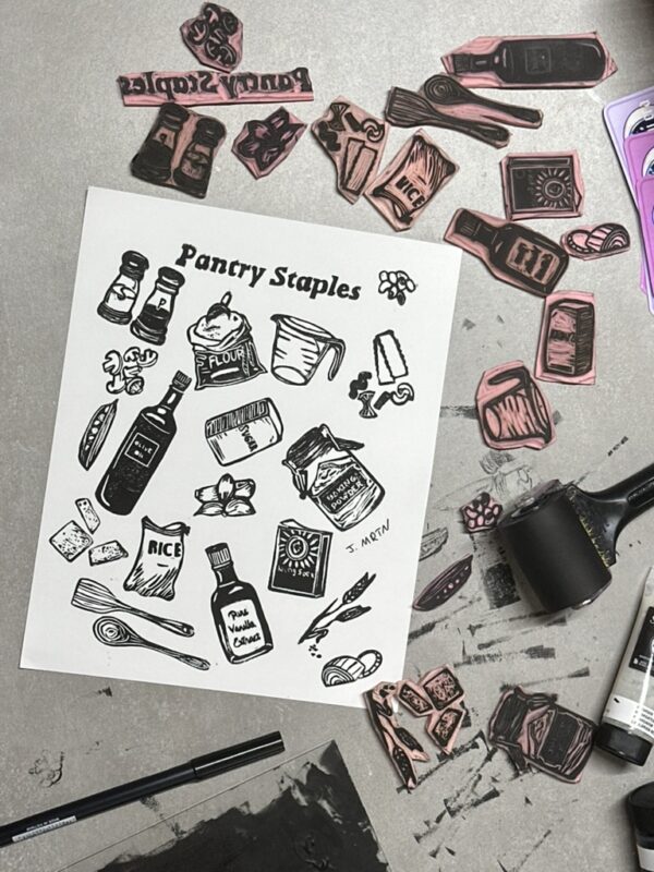 "Pantry Staples" Kitchen Art Stamp Block Print