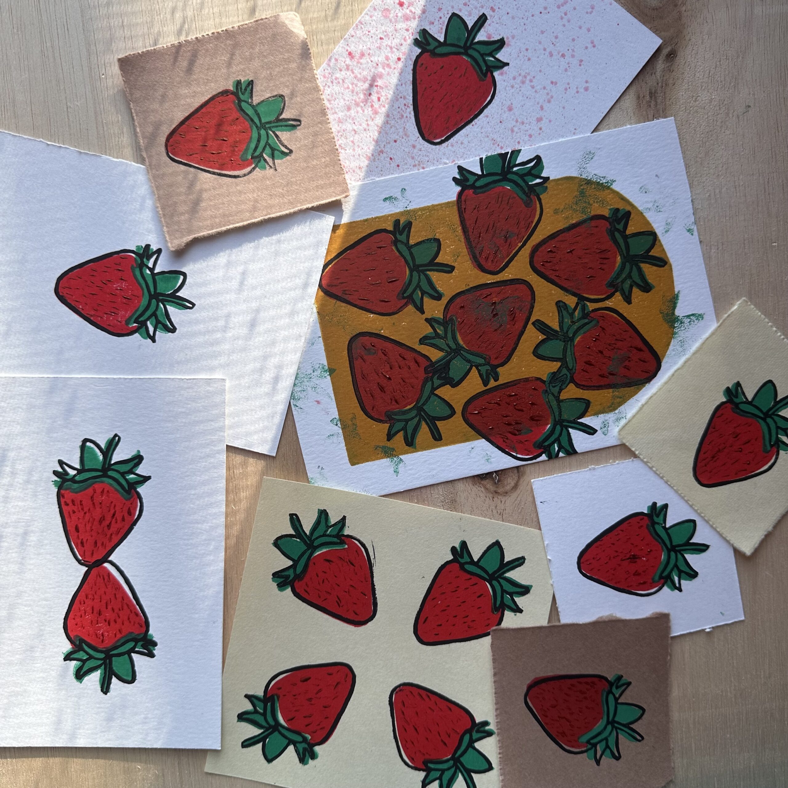 Strawberry Block Print Artwork