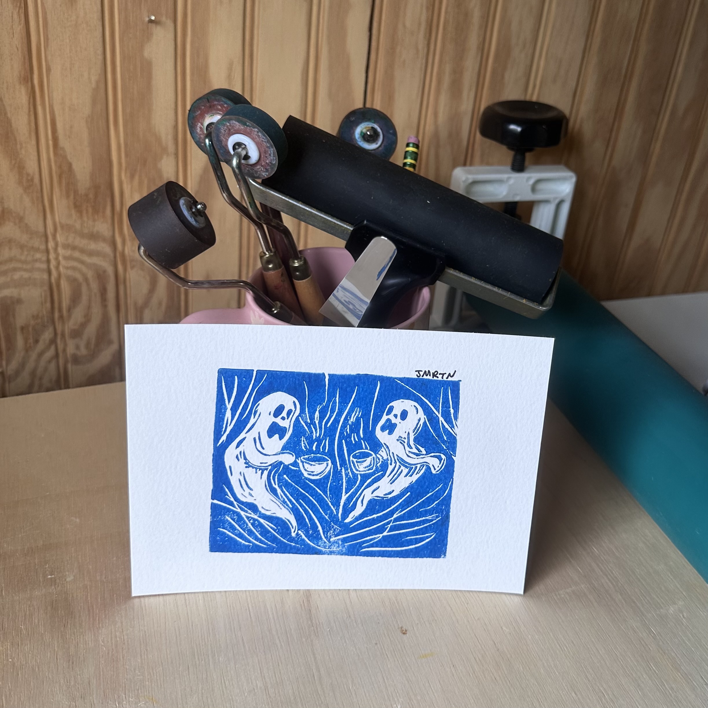 Coffee Ghosts Block Print Artwork - Image 3
