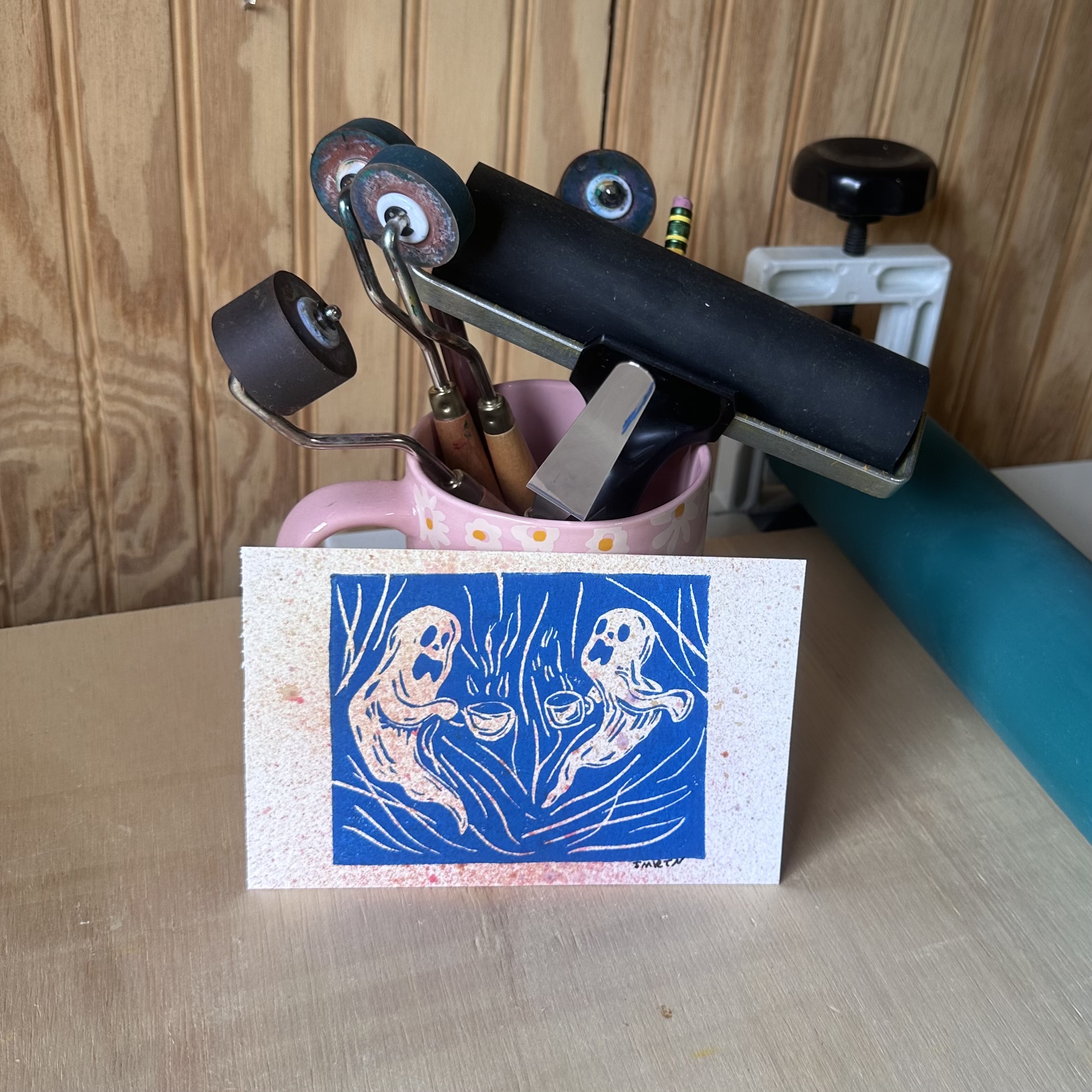 Coffee Ghosts Block Print Artwork - Image 2