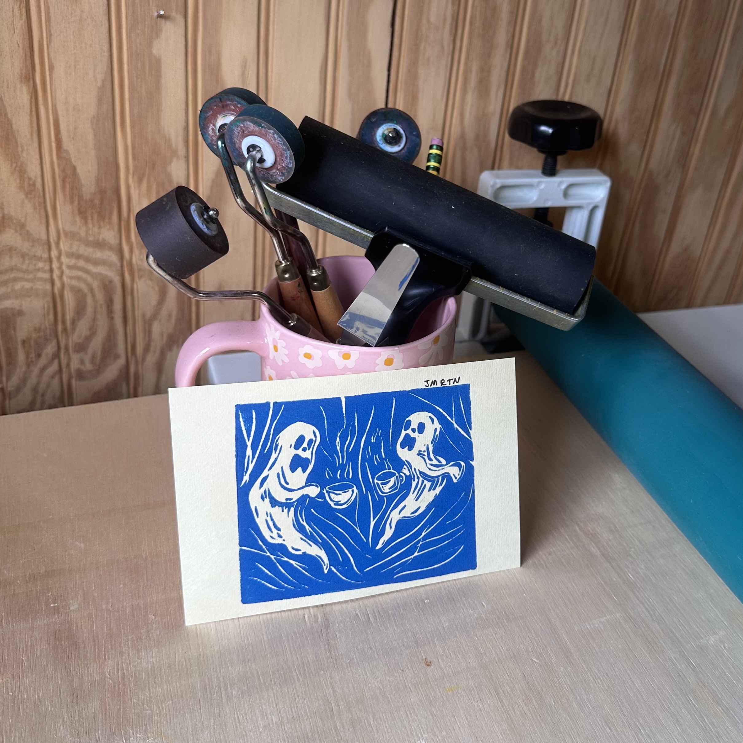 Coffee Ghosts Block Print Artwork