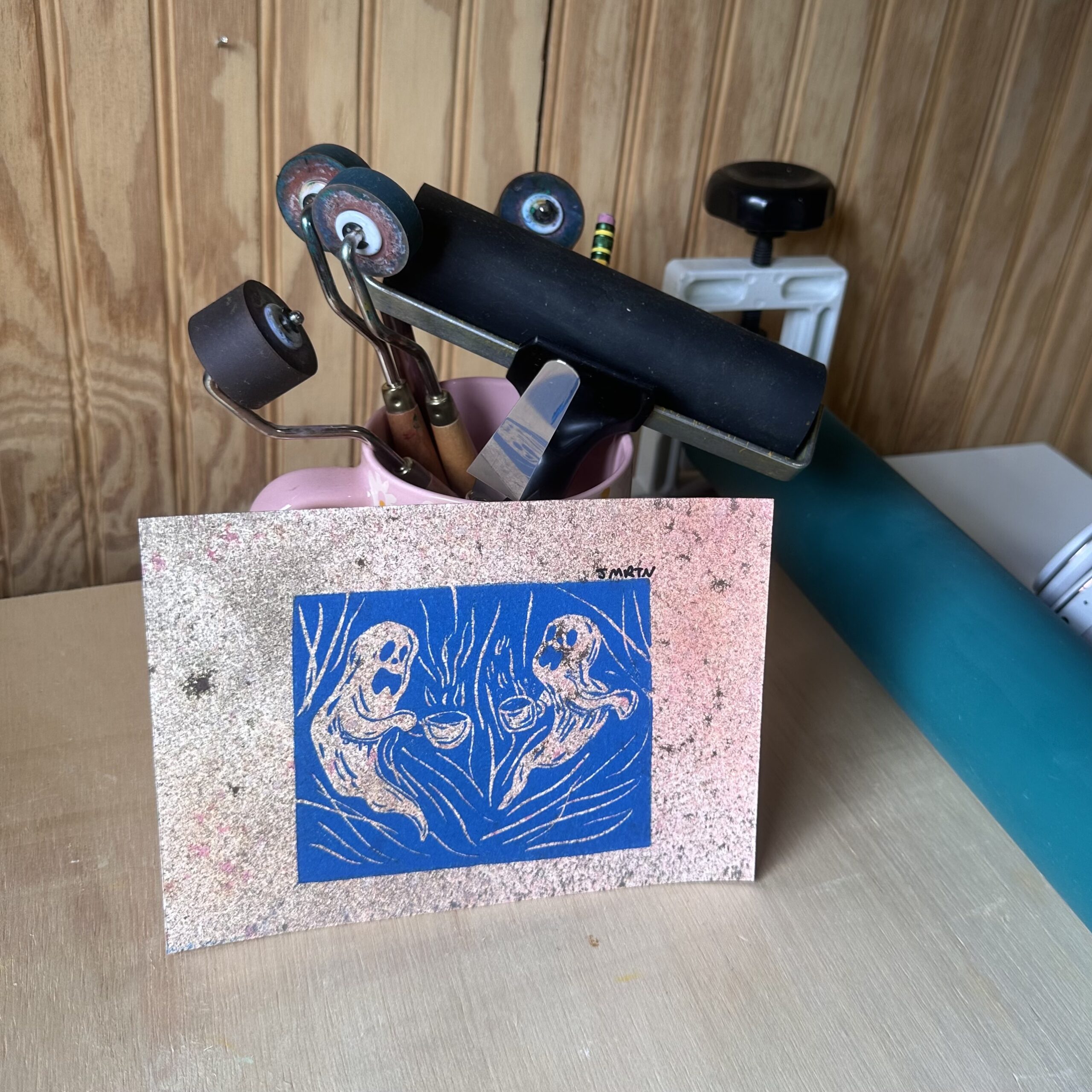 Coffee Ghosts Block Print Artwork - Image 4