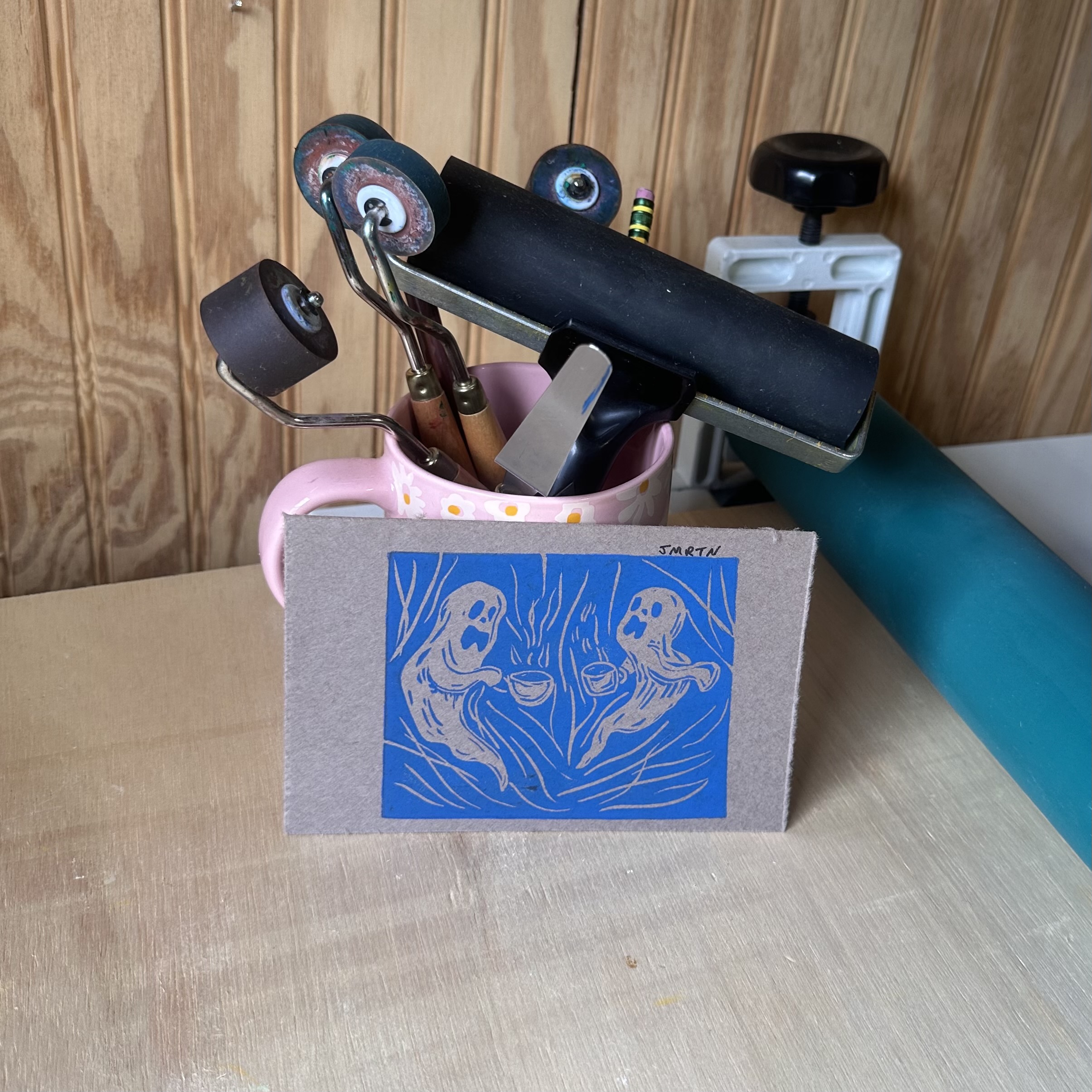 Coffee Ghosts Block Print Artwork - Image 5