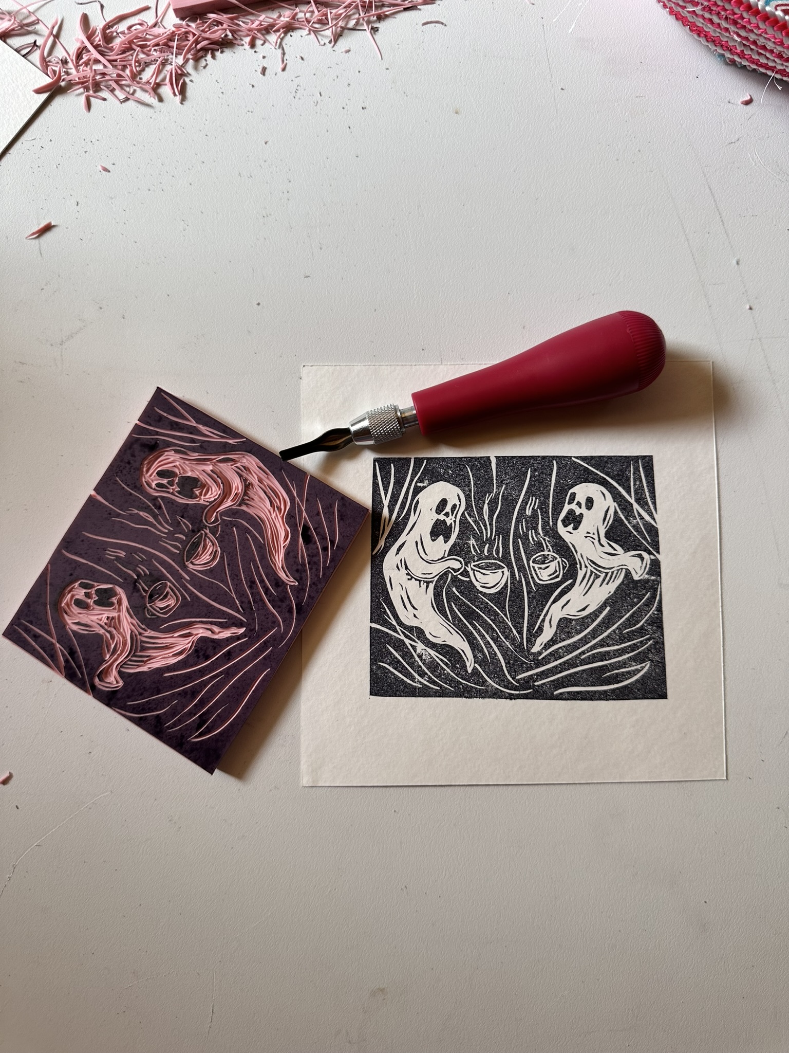Coffee Ghosts Block Print Artwork - Image 6