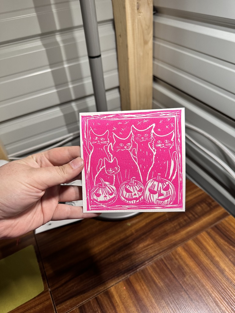 Cats & Pumpkins Halloween Block Print Artwork - Image 2