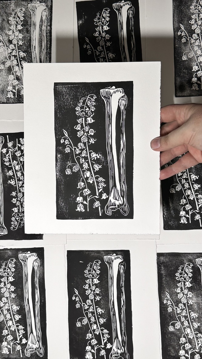 Tibia Fibula Lily of the Valley Block Print Artwork - Image 3