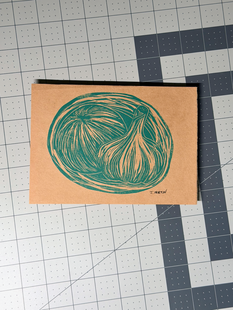 Garlic and Onion Linocut Artwork