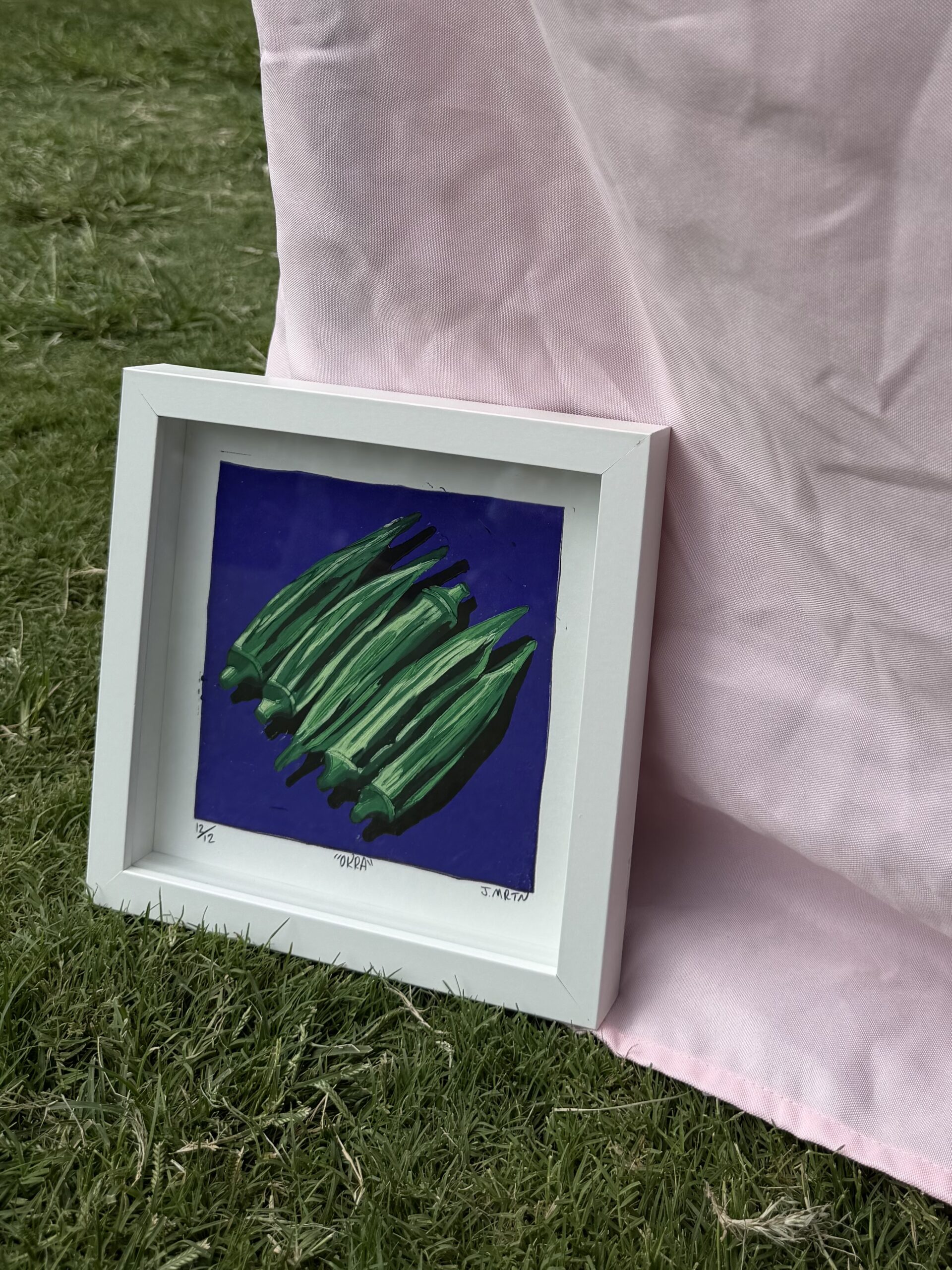 "Okra" Reduction Linocut Kitchen Art