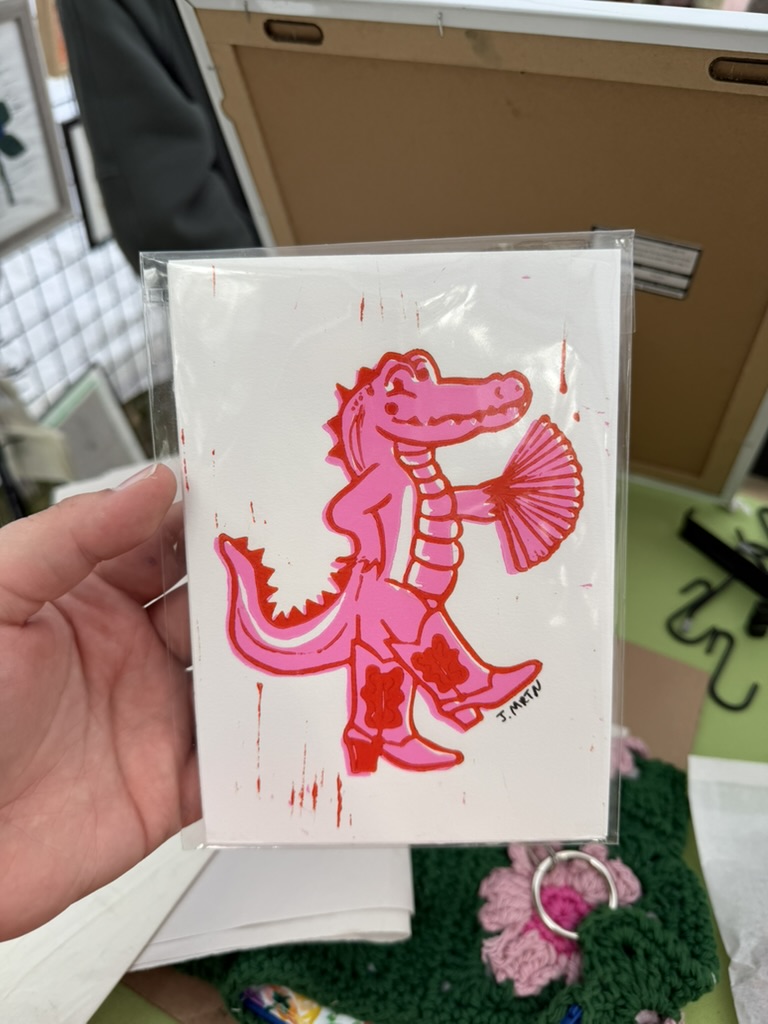 Sassy Alligator Showgirl Lino Print Artwork - Image 7