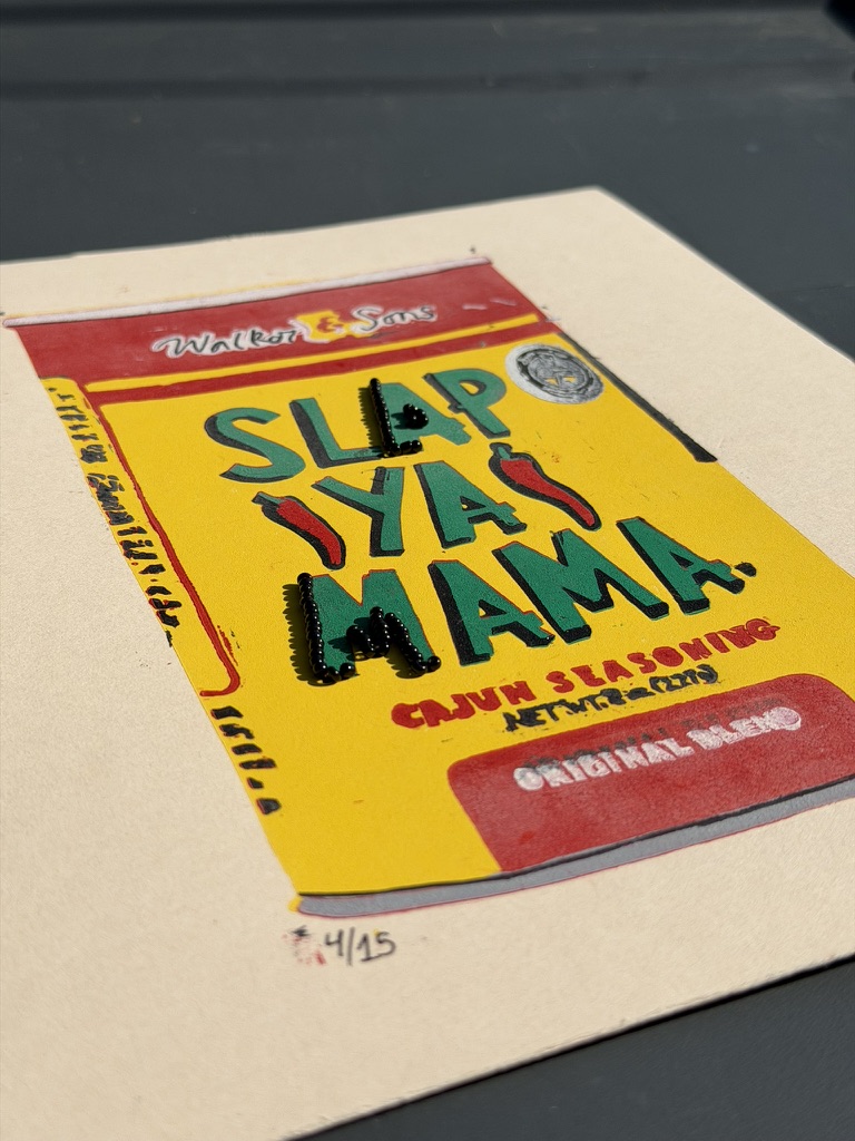 "Slap Ya Mama" Reduction Linocut Kitchen Art - Image 6