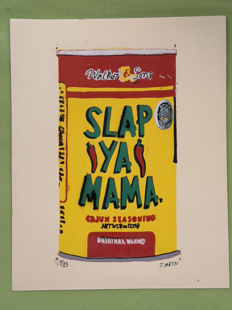 "Slap Ya Mama" Reduction Linocut Kitchen Art