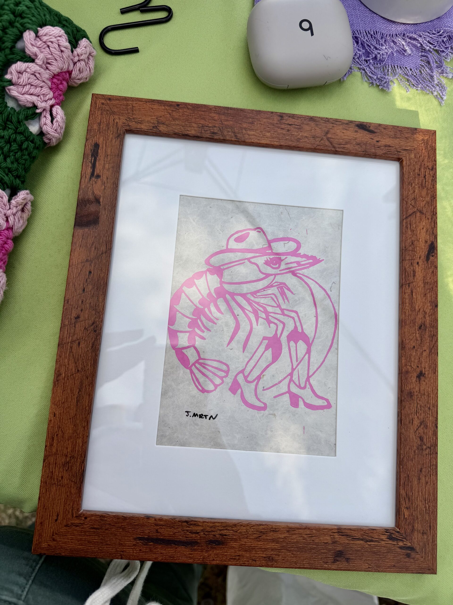 Cowgirl Shrimp Showgirl Lino Print Artwork - Image 5