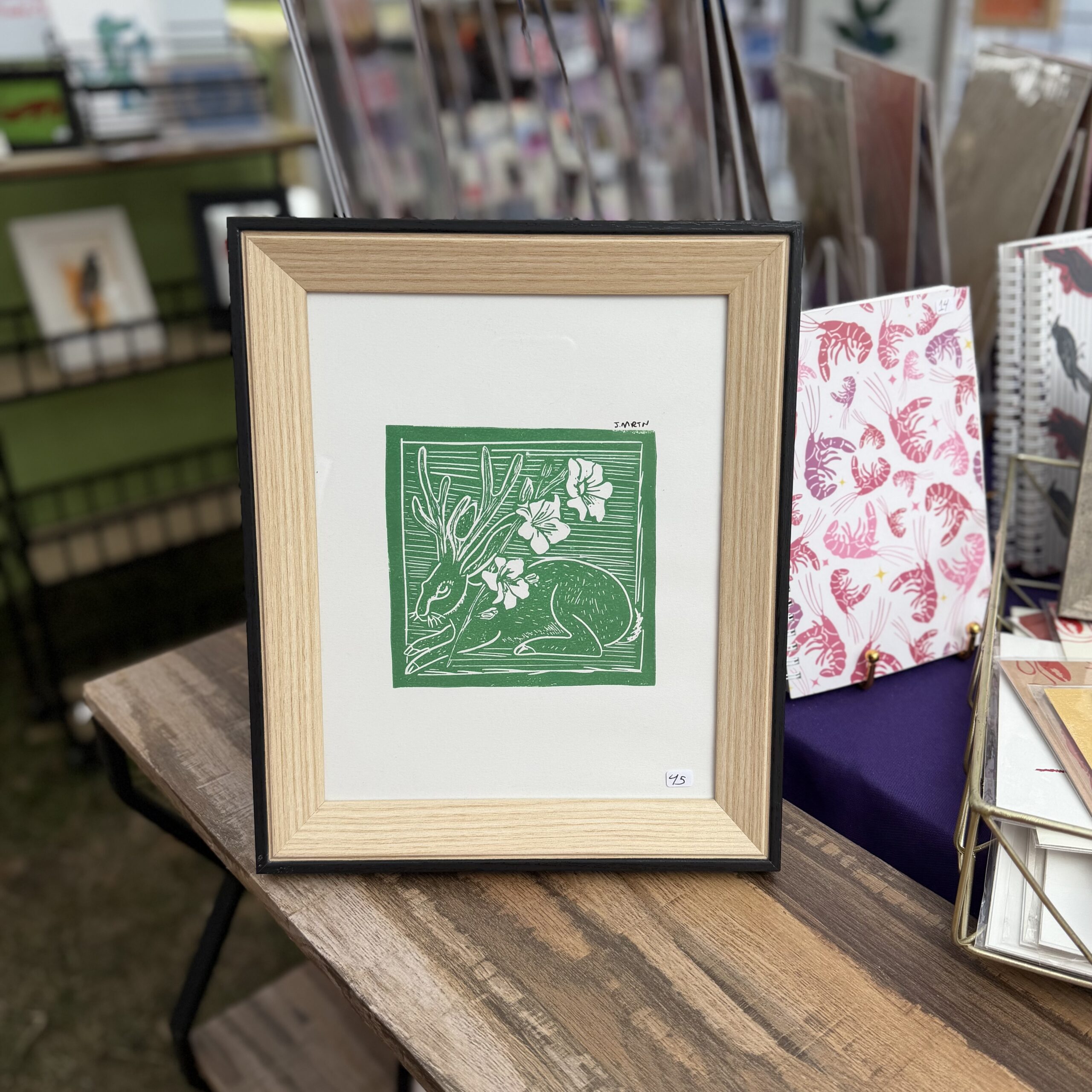 Jackalope & Gladiolus Lino Print Artwork - Image 2