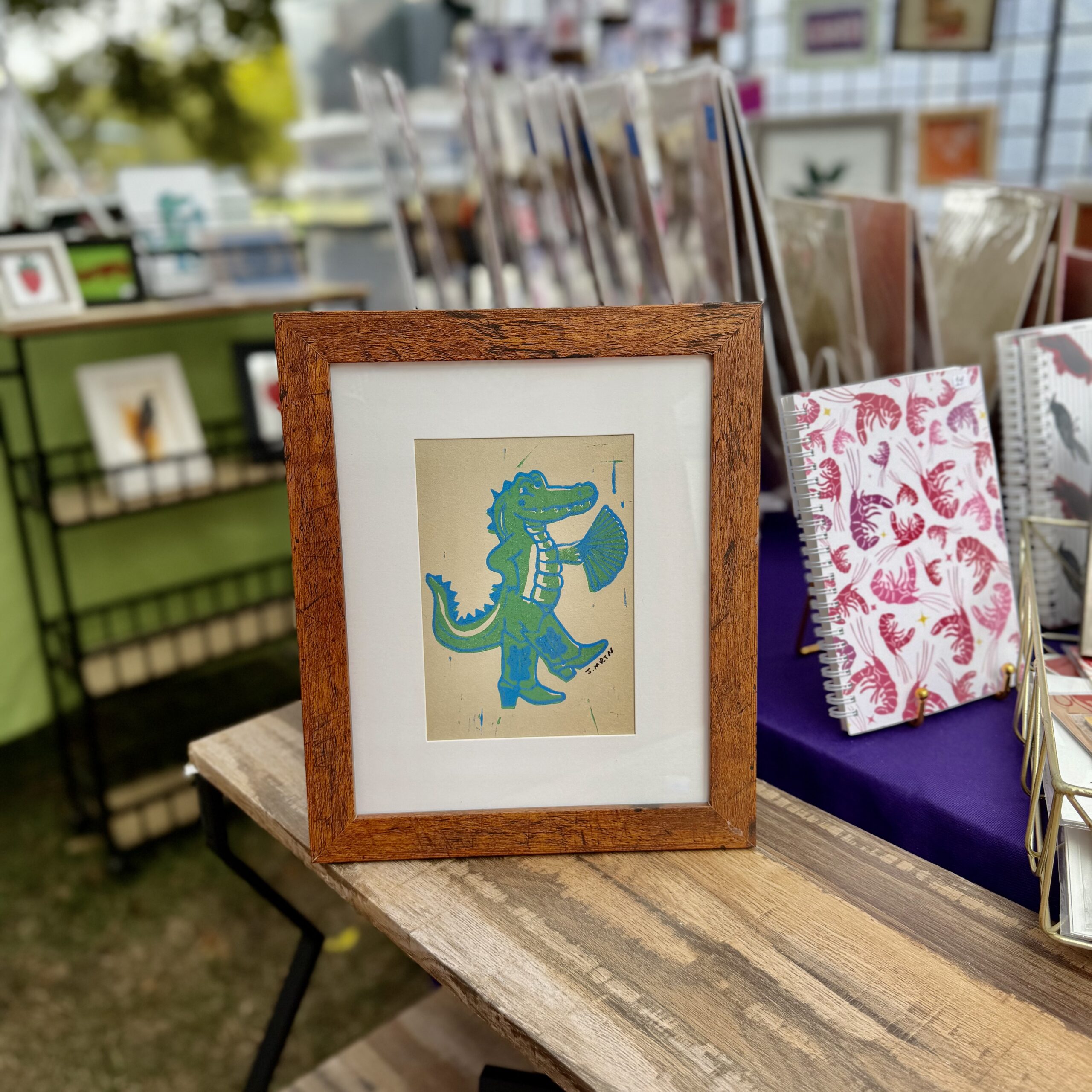 Sassy Alligator Showgirl Lino Print Artwork - Image 4