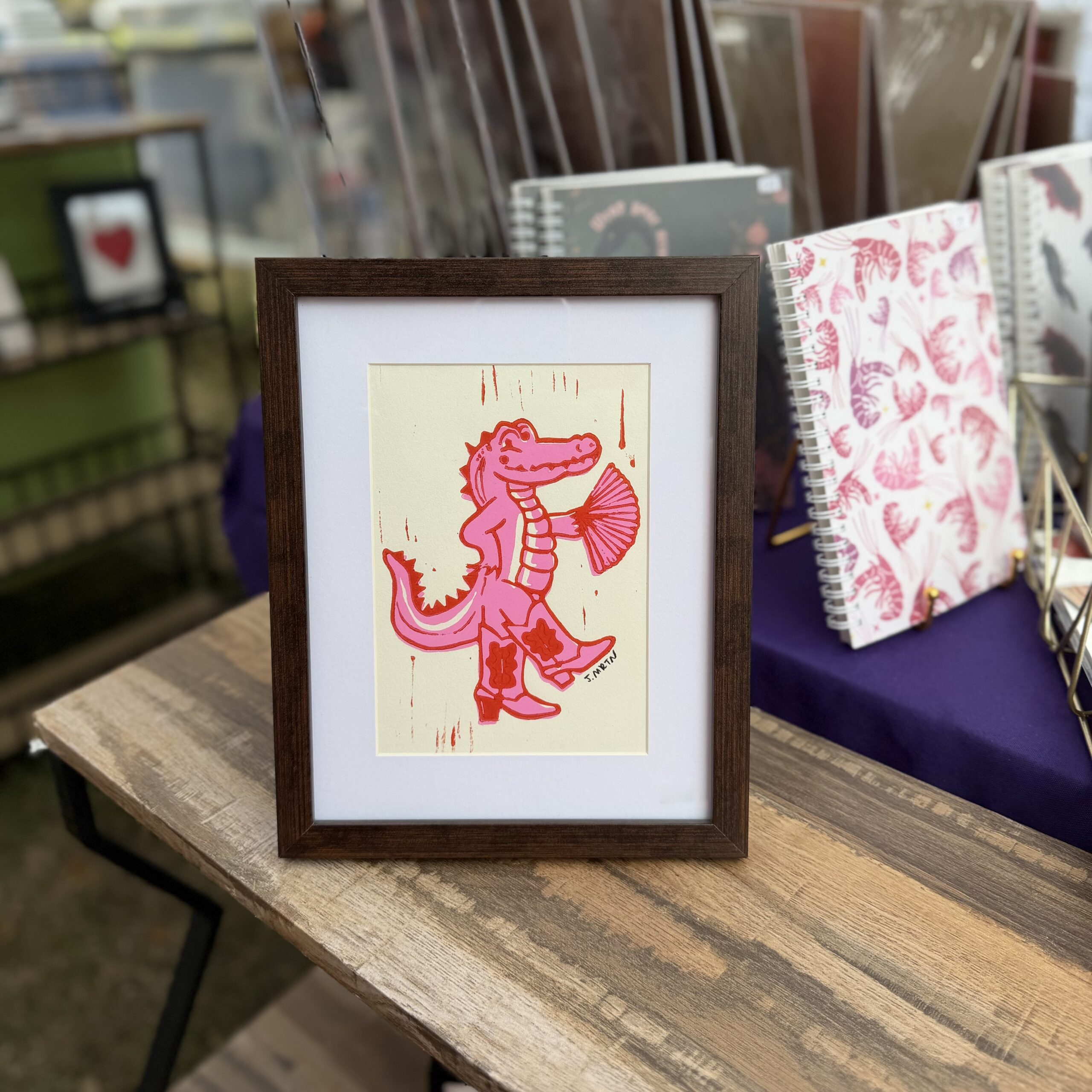 Sassy Alligator Showgirl Lino Print Artwork