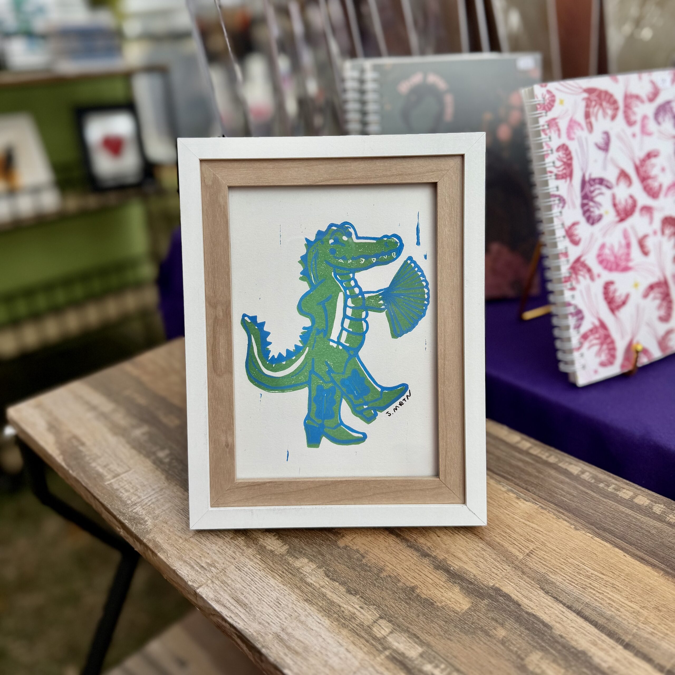 Sassy Alligator Showgirl Lino Print Artwork - Image 3