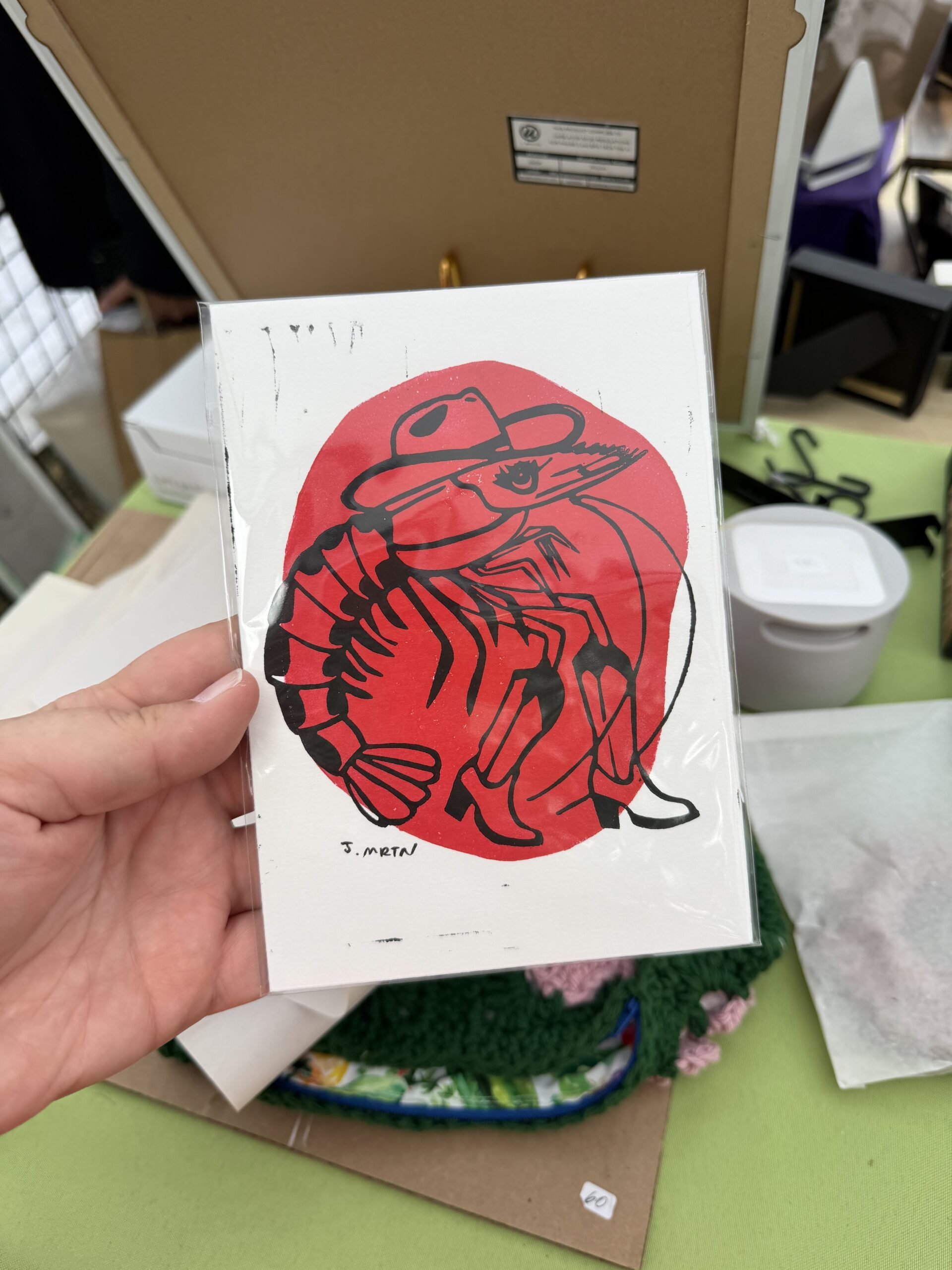 Cowgirl Shrimp Showgirl Lino Print Artwork - Image 3