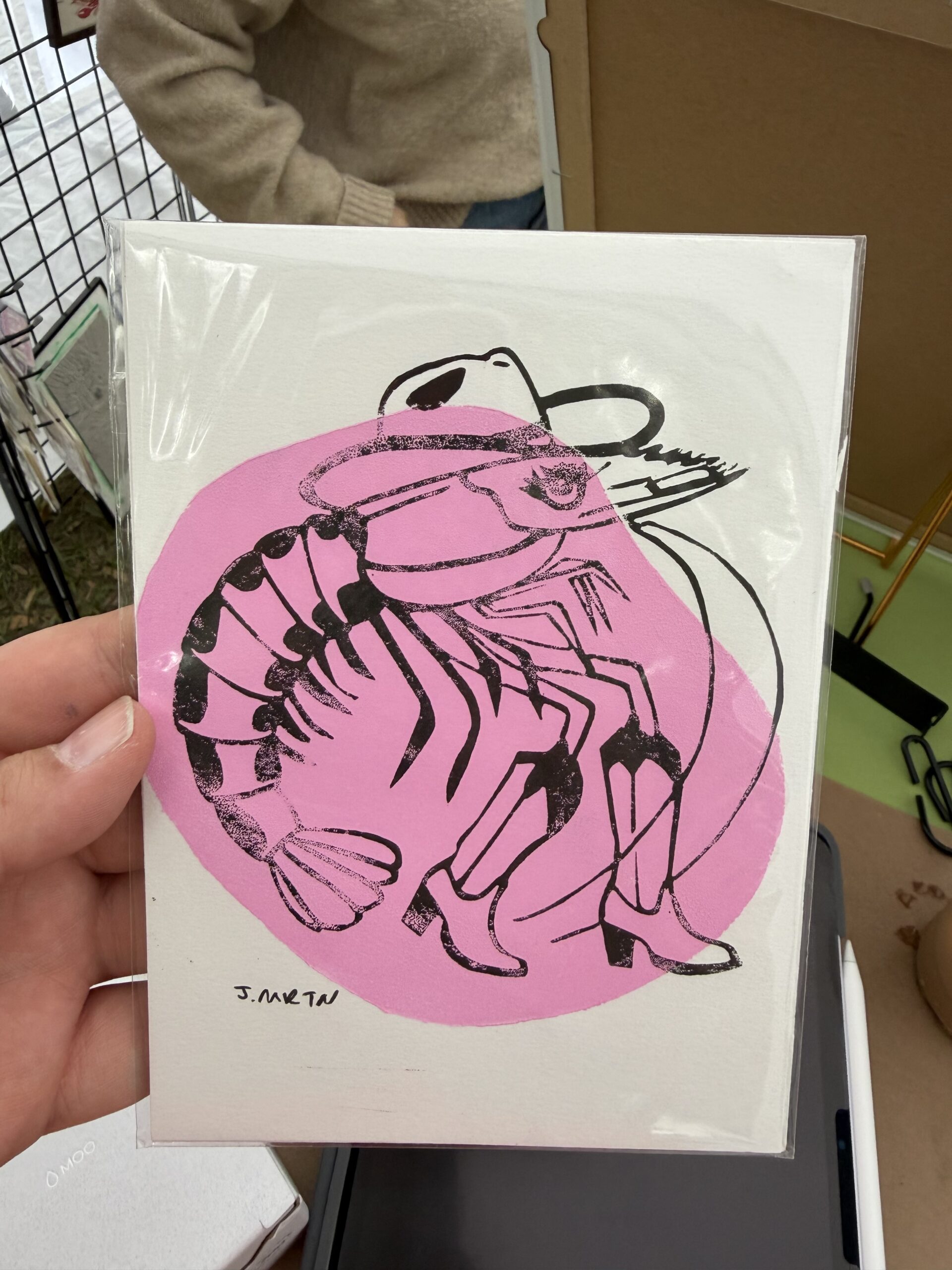 Cowgirl Shrimp Showgirl Lino Print Artwork - Image 2