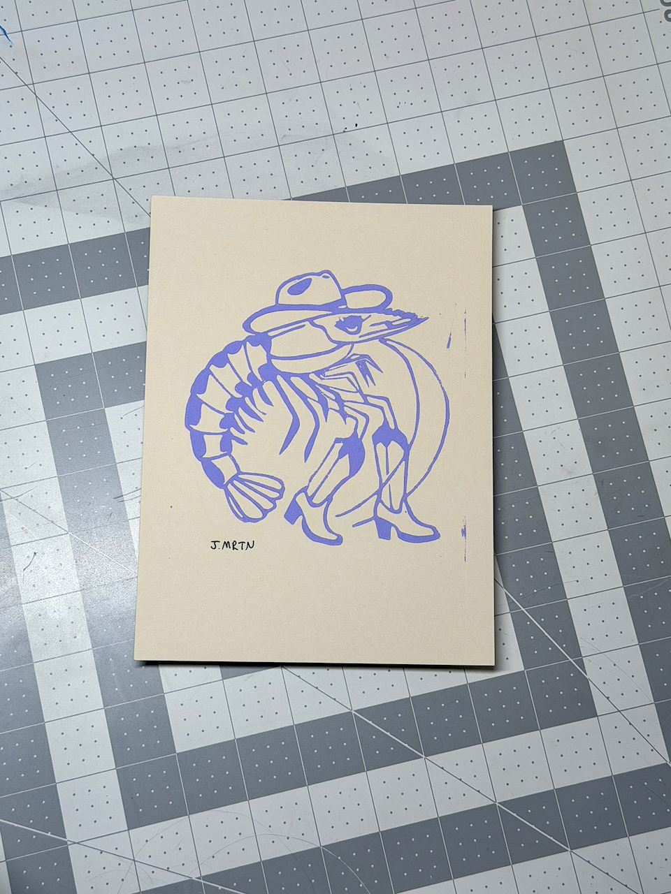 Cowgirl Shrimp Showgirl Lino Print Artwork - Image 2