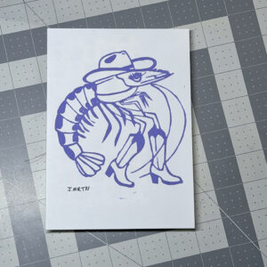 Cowgirl Shrimp Showgirl Lino Print Artwork