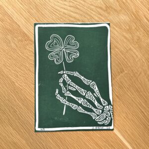 Clover Skeleton Linocut Artwork