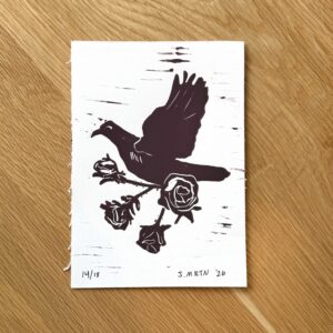 Bird and Roses Linocut Artwork