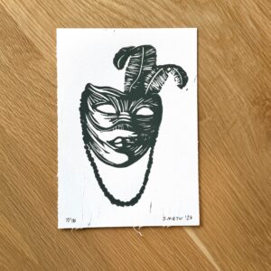 Mardi Gras Mask Linocut Artwork