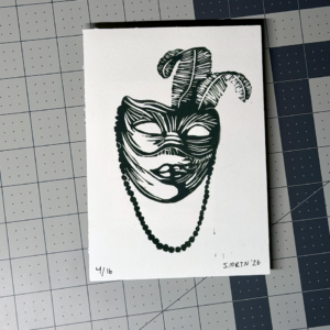 Mardi Gras Mask Linocut Artwork