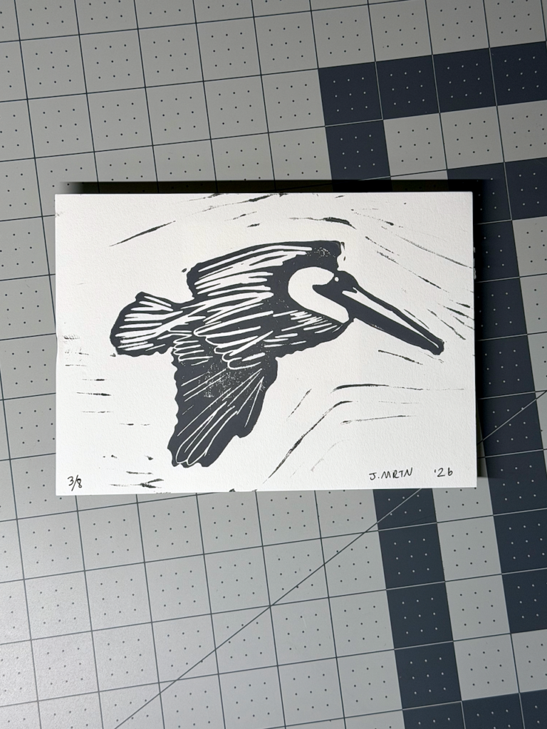 Brown Pelican Linocut Artwork