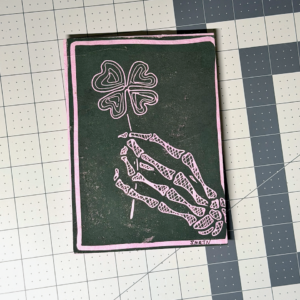 Clover Skeleton Linocut Artwork