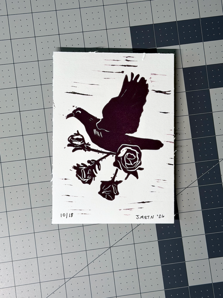 Dove and Roses Linocut Artwork