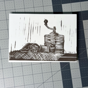Vintage Coffee Bean Mill Linocut Artwork