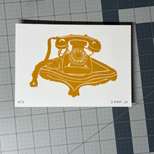 Rotary Telephone Linocut Artwork