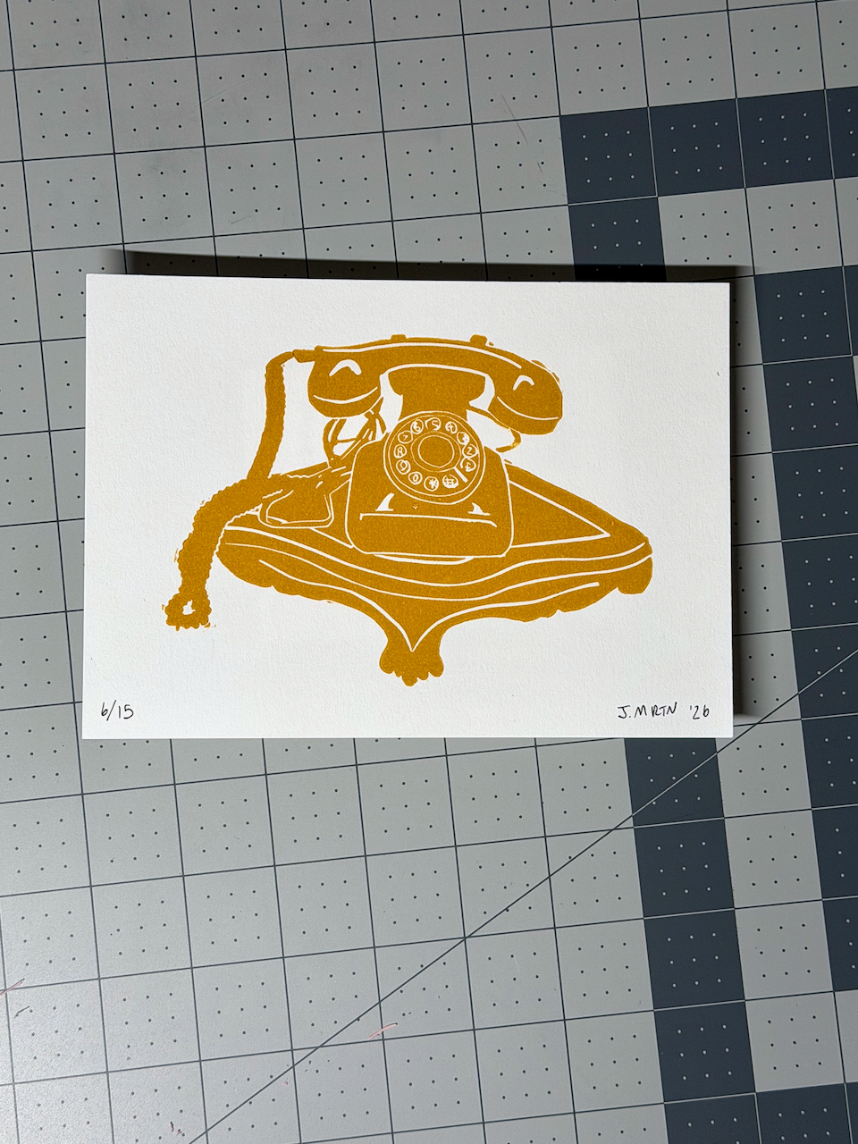 Rotary Telephone Linocut Artwork