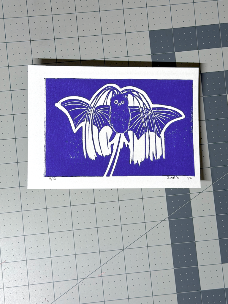 Bat Flower Linocut Artwork