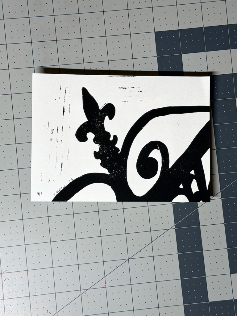 Fleur De Lis Wrought Iron Fence Linocut Artwork