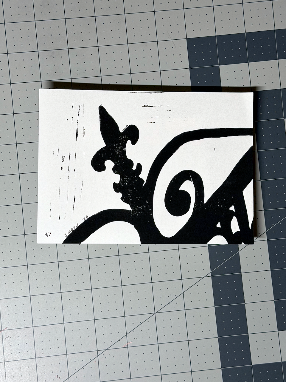 Fleur De Lis Wrought Iron Fence Linocut Artwork
