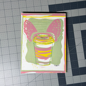 Coffee Wings Linocut Artwork