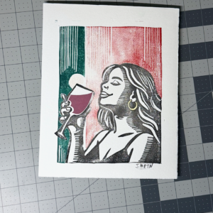 "Sangria Woman" Block Print Artwork