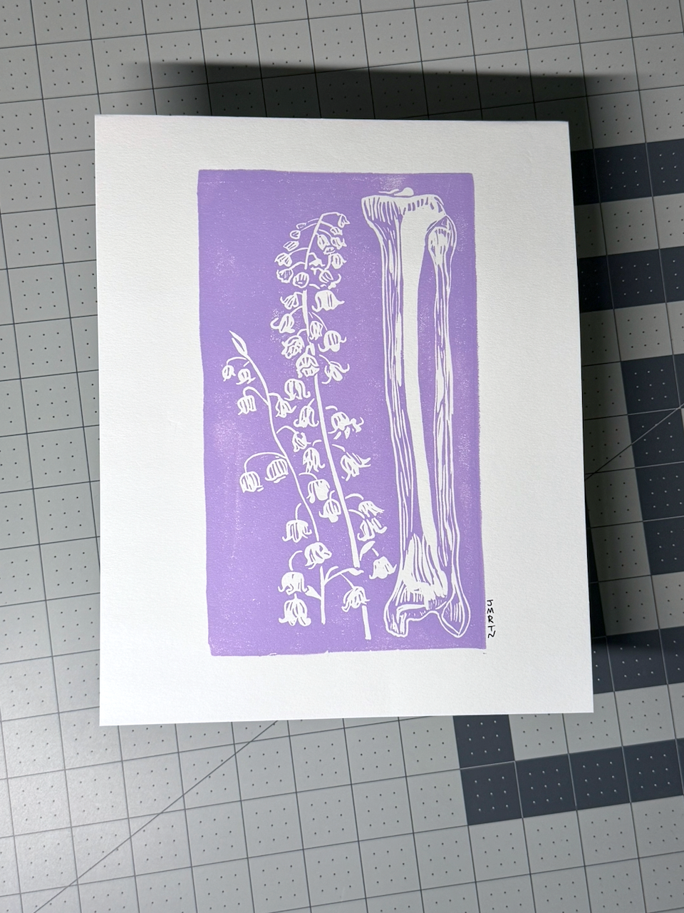 Tibia Fibula Lily of the Valley Block Print Artwork