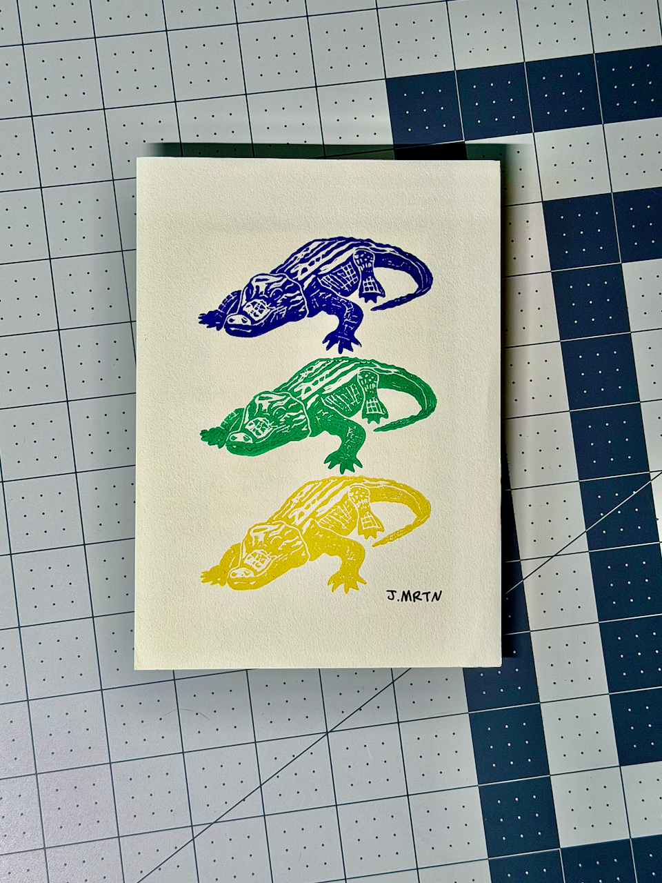 Mardi Gras Alligator Block Print Artwork